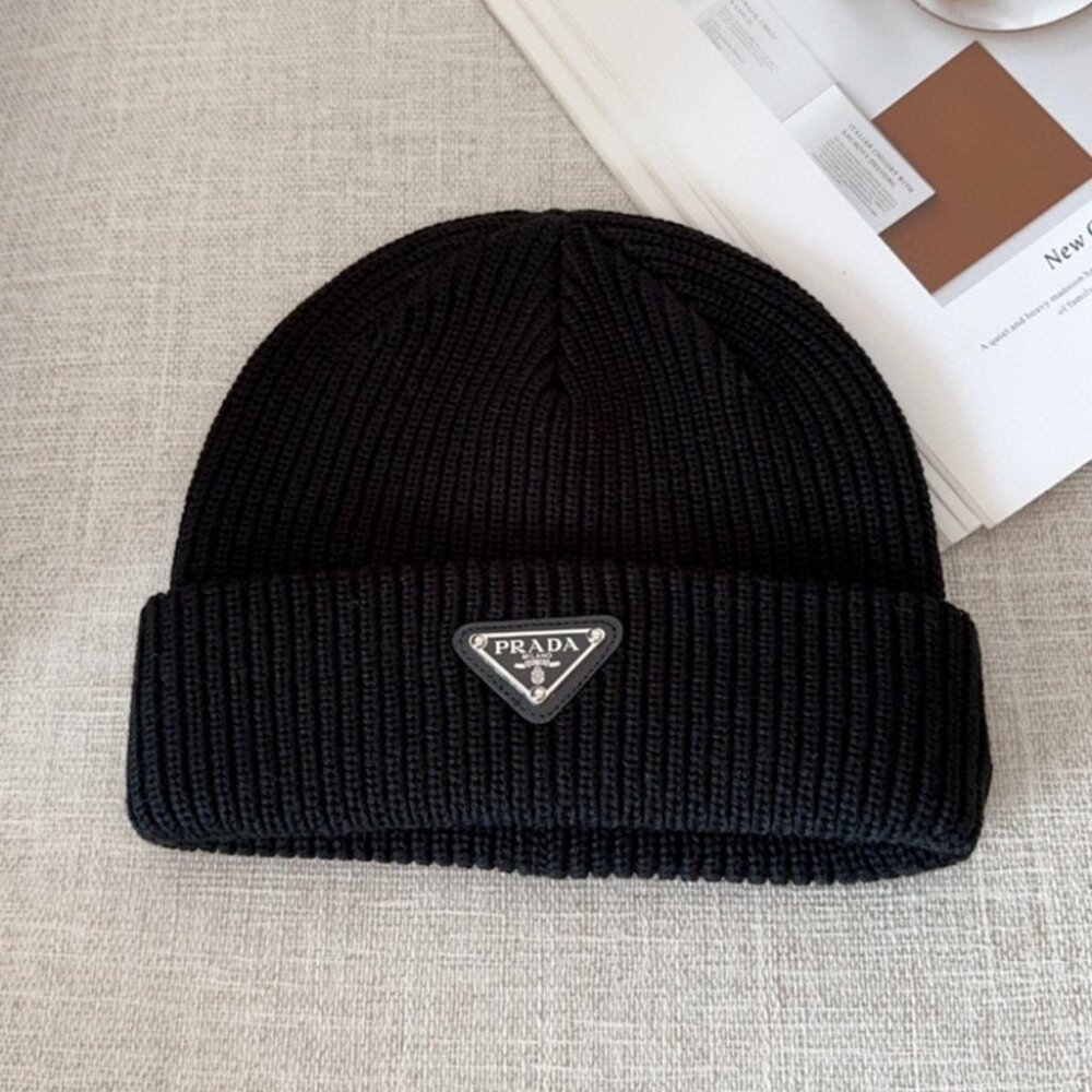 Prada Black Winter Knit Beanie Hat